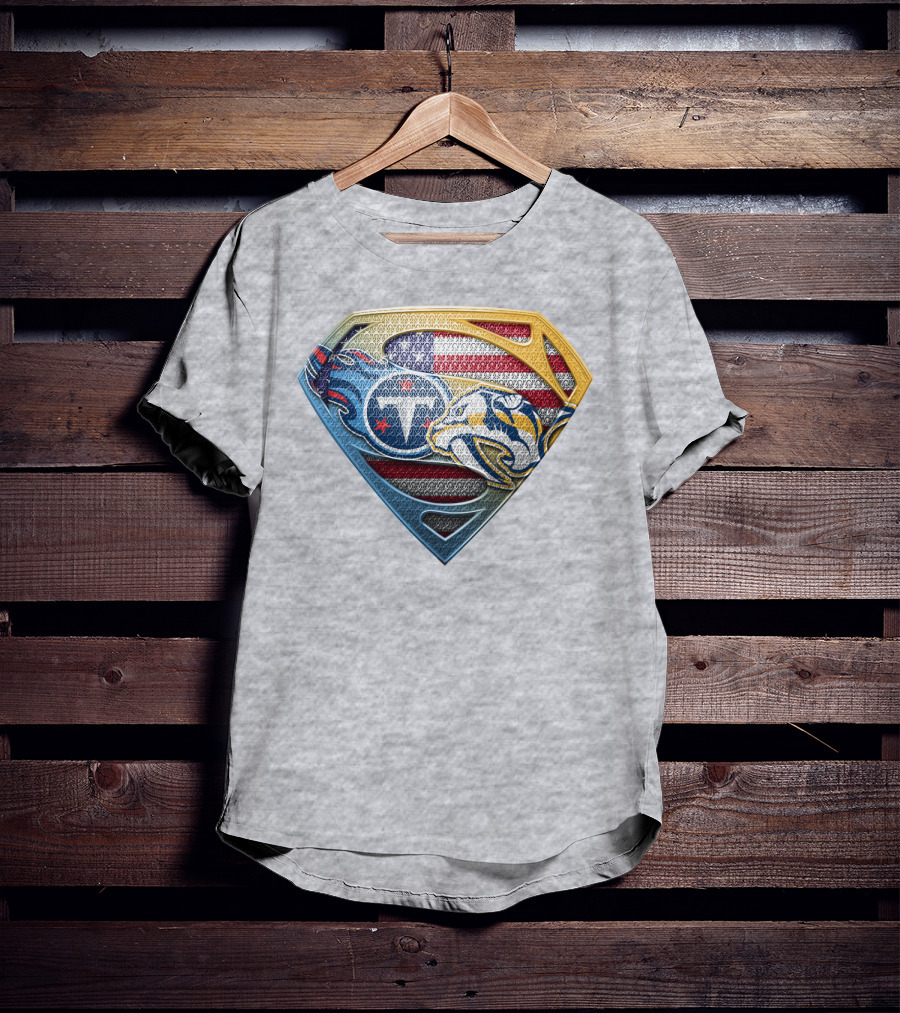 Tennessee Titans Pittsburgh Steelers American Flag Superman T-Shirt