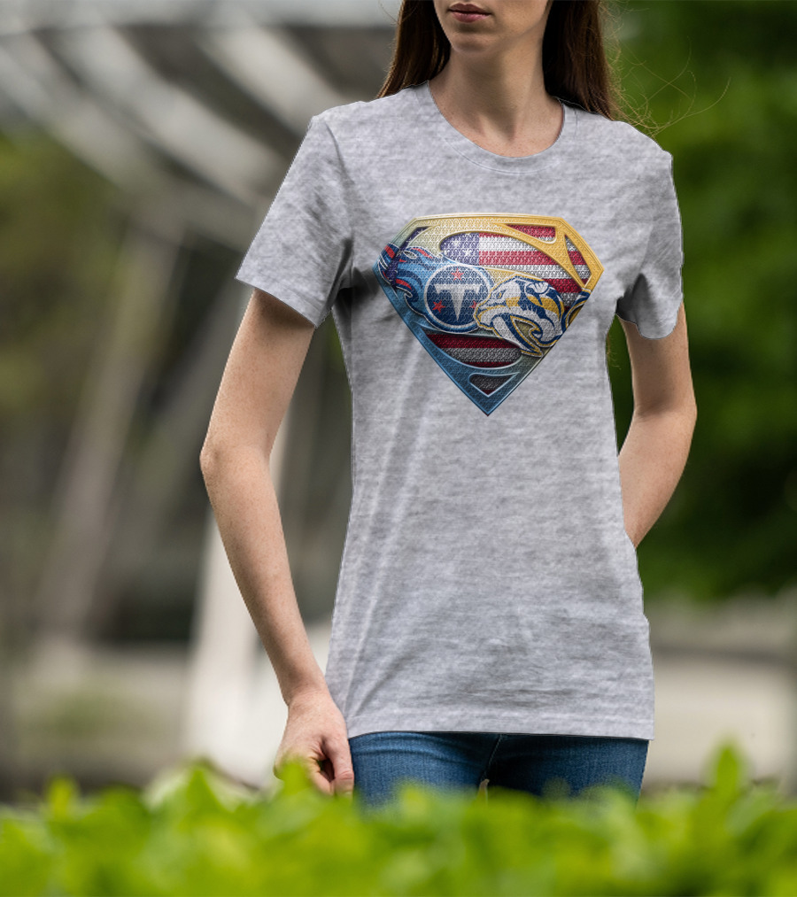 Tennessee Titans Pittsburgh Steelers American Flag Superman T-Shirt