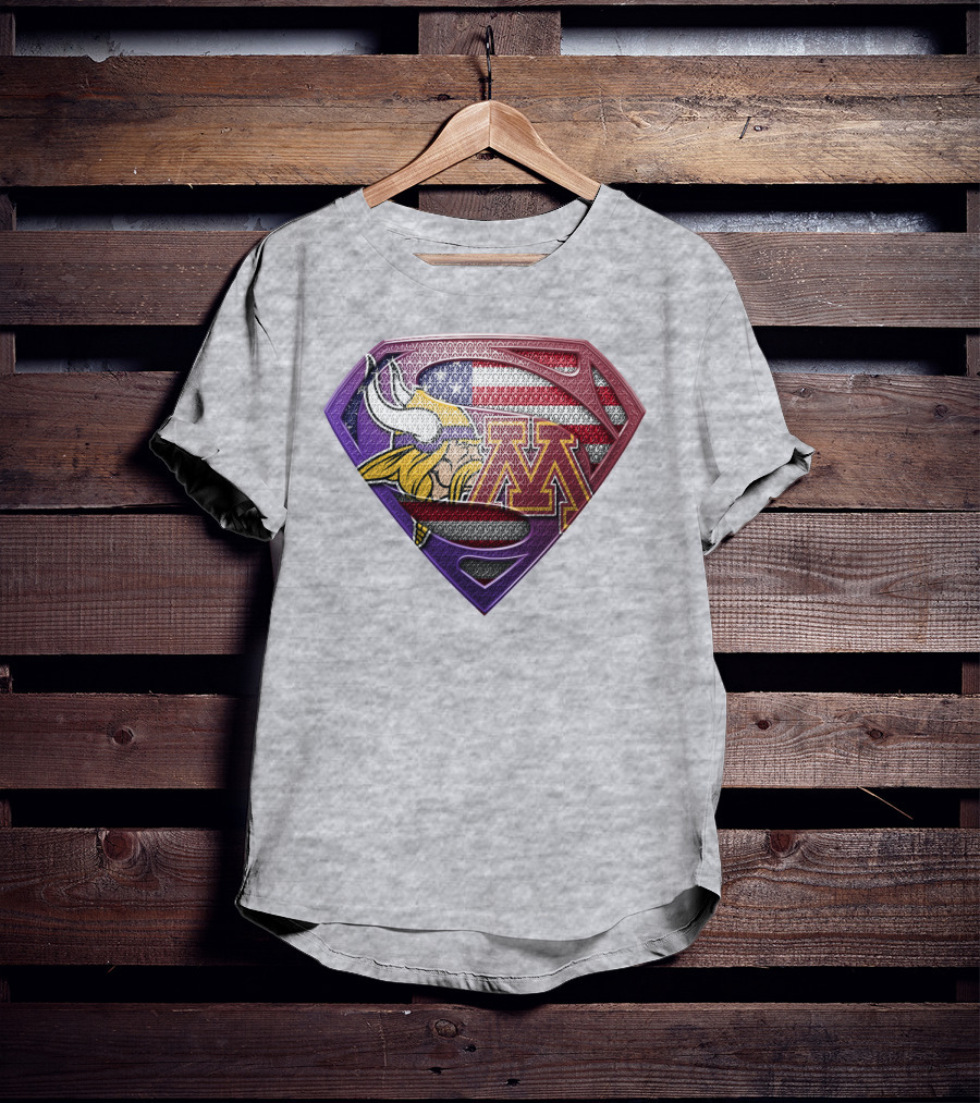 Minnesota Vikings And Golden Gophers American Flag Superman T-Shirt