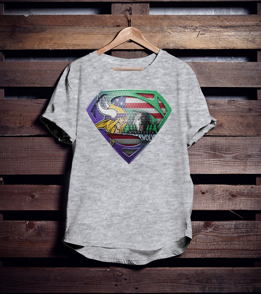 Minnesota Vikings Timberwolves American Flag Shield T-Shirt