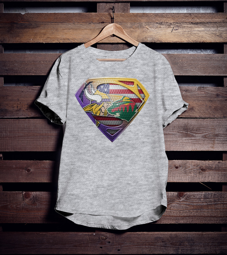 Superman Shield Minnesota Vikings Wild Usa Flag Combination T-Shirt