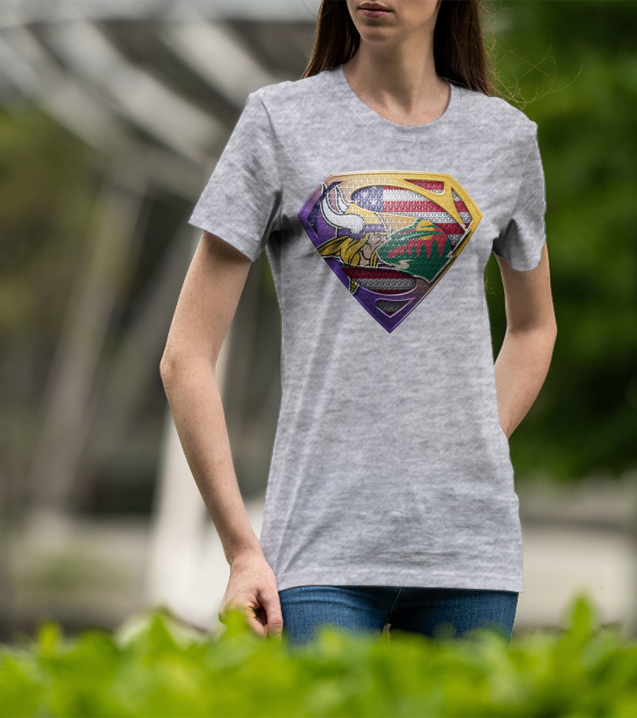 Superman Shield Minnesota Vikings Wild Usa Flag Combination T-Shirt