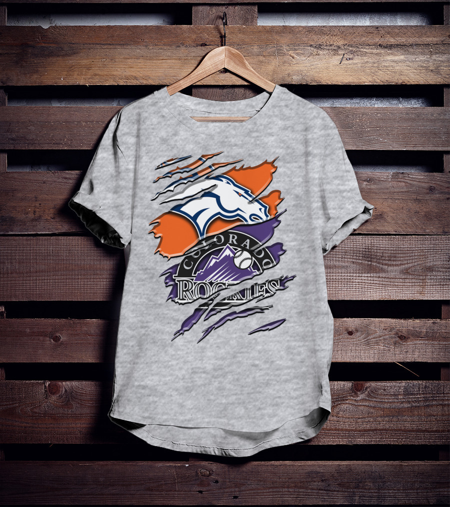 Denver Broncos Colorado Rockies Logos Torn Rah 018 T-Shirt