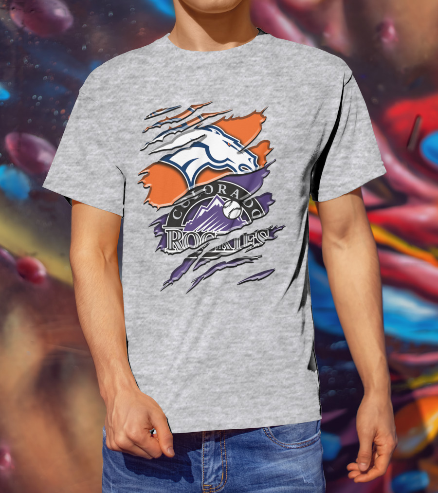 Denver Broncos Colorado Rockies Logos Torn Rah 018 T-Shirt