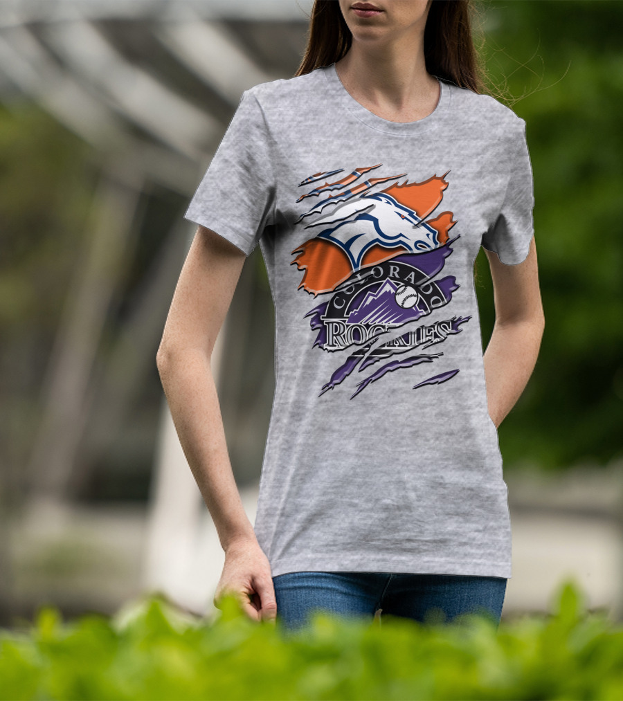 Denver Broncos Colorado Rockies Logos Torn Rah 018 T-Shirt