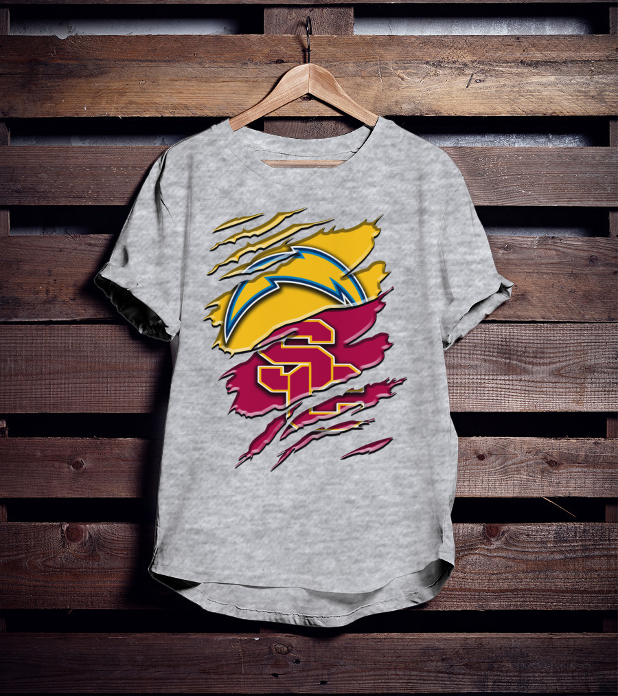 Los Angeles Chargers Usc Trojans Logo Merge T-Shirt