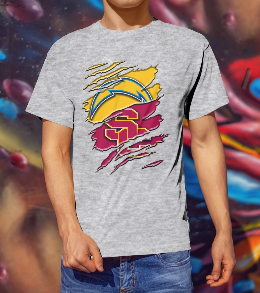 Los Angeles Chargers Usc Trojans Logo Merge T-Shirt