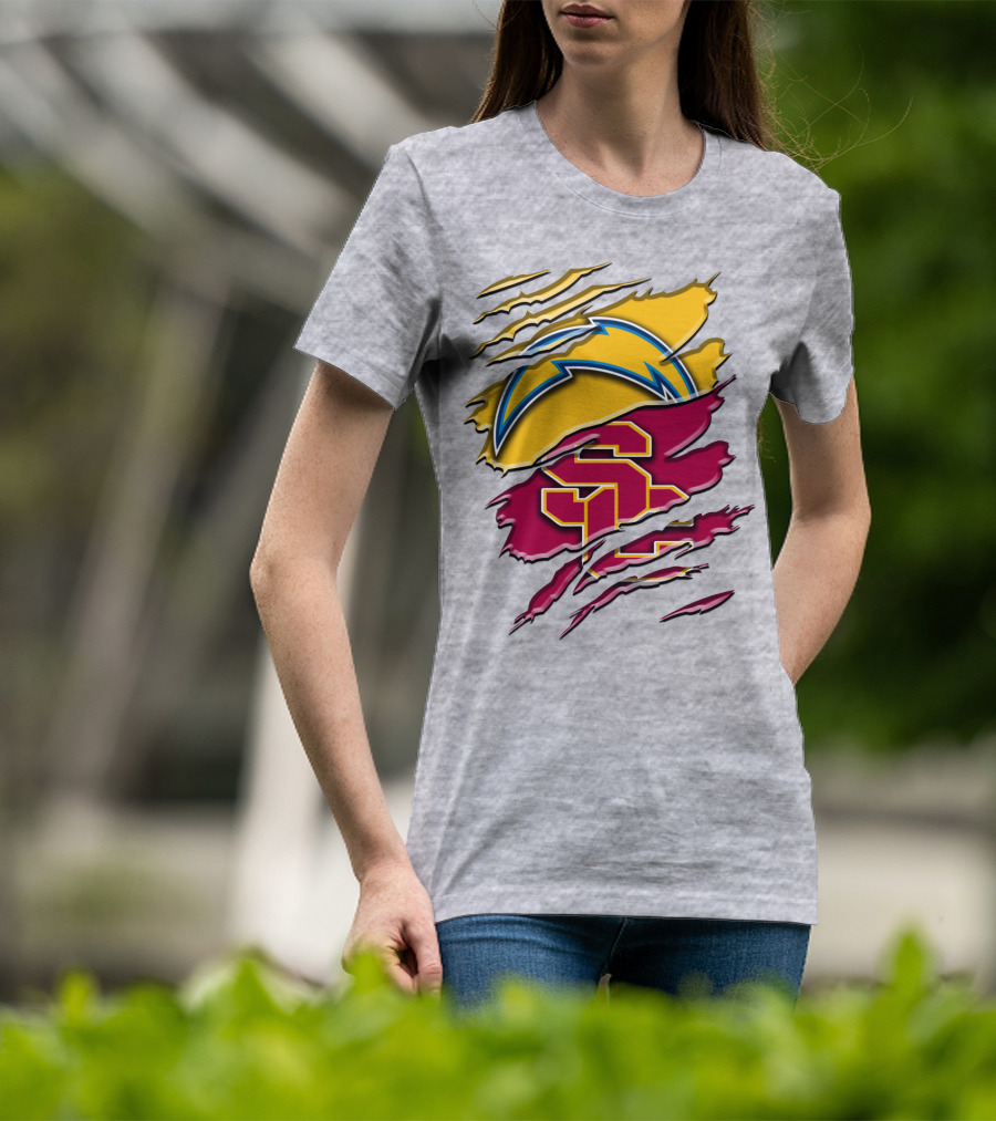 Los Angeles Chargers Usc Trojans Logo Merge T-Shirt