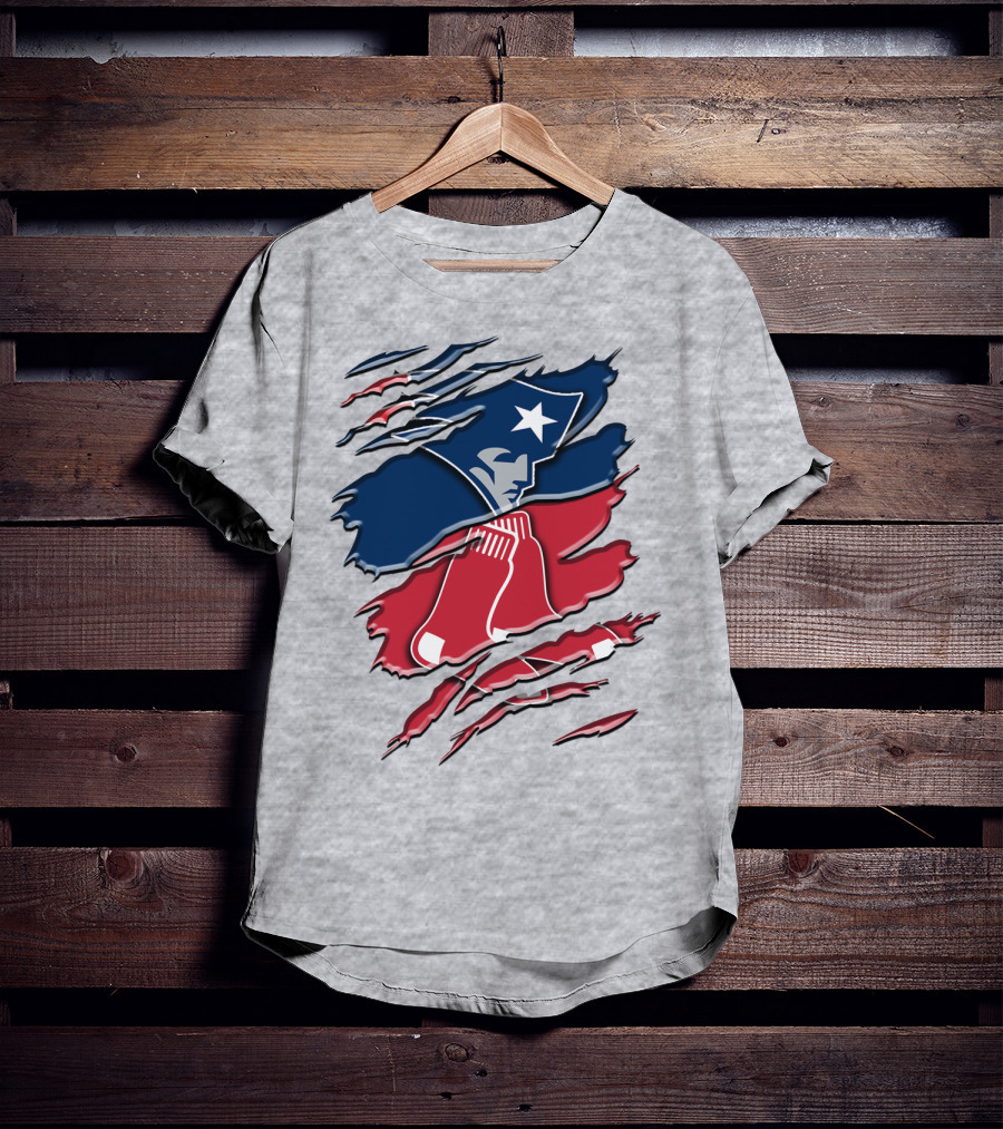 Patriots And Red Sox Ripped Design Rah 092 T-Shirt