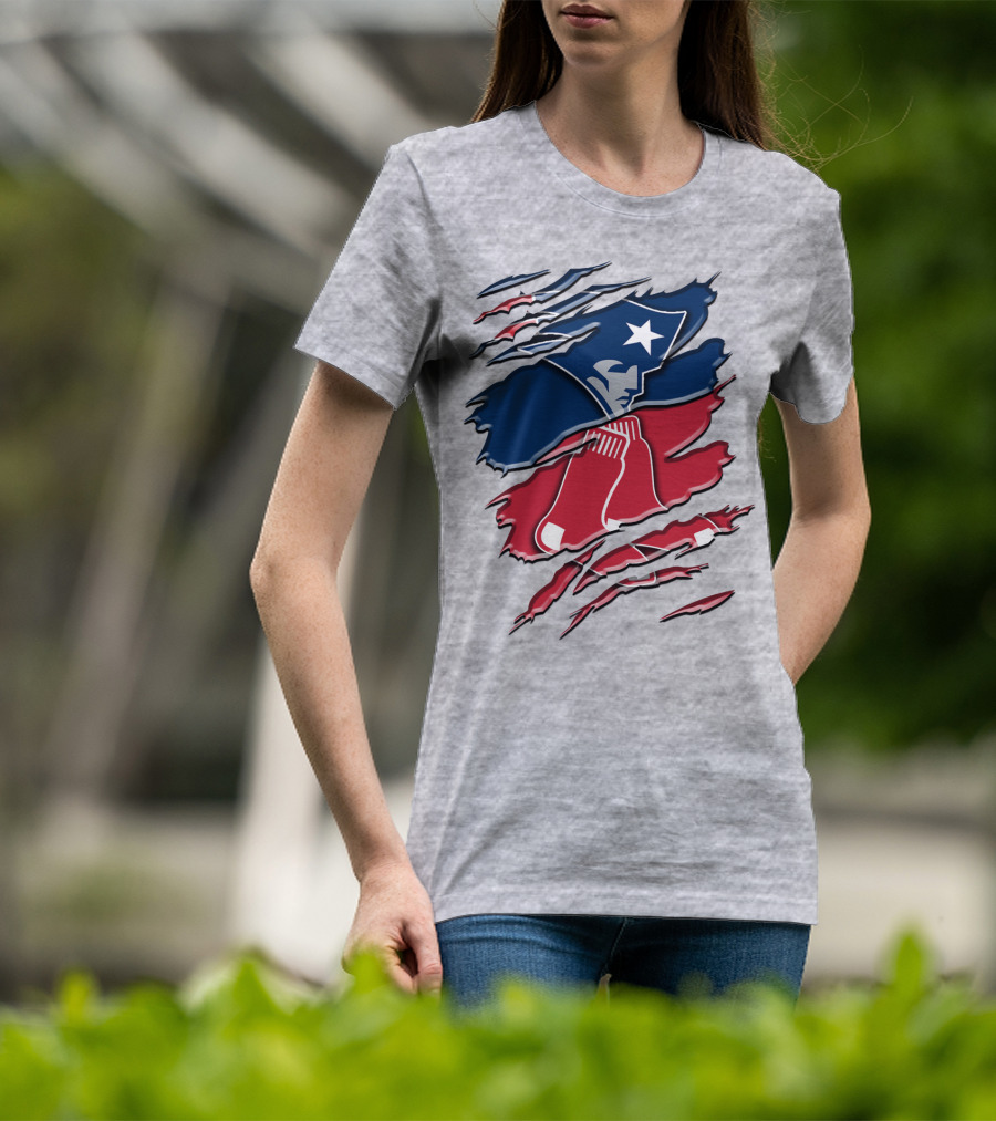 Patriots And Red Sox Ripped Design Rah 092 T-Shirt