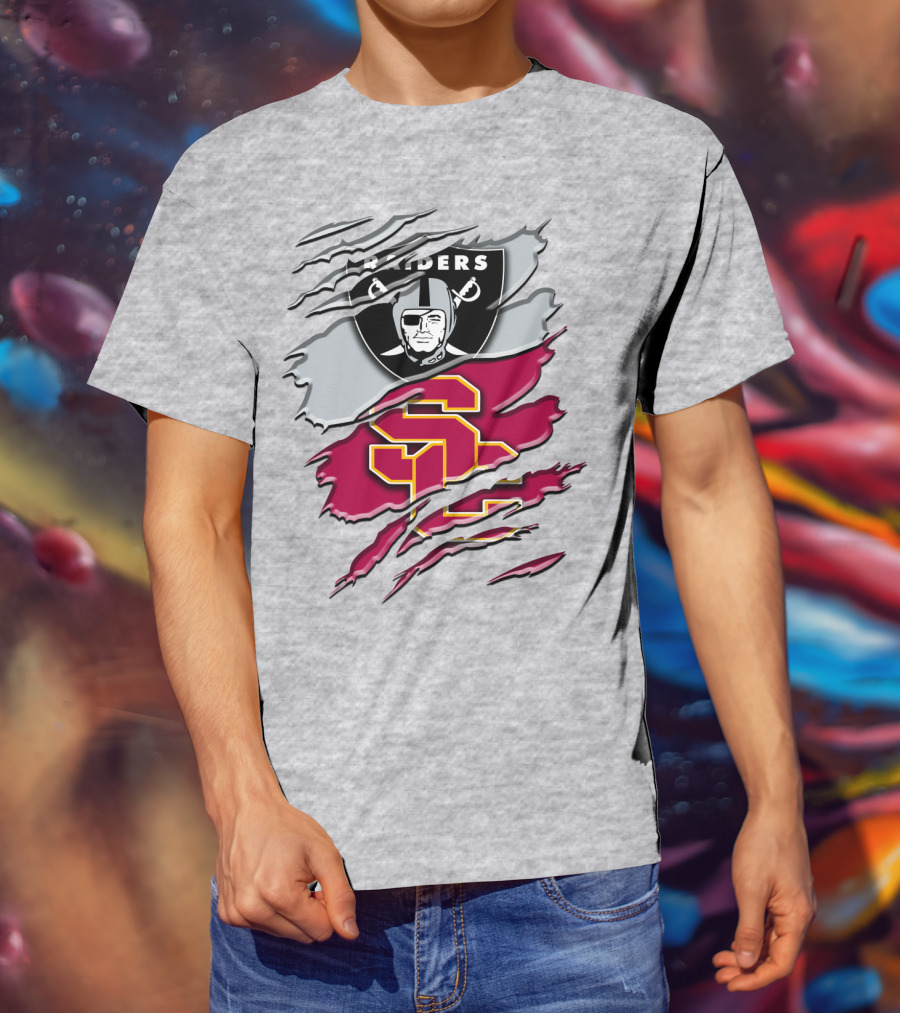 Raiders And Usc Trojans Logo Fusion Rah 098 T-Shirt