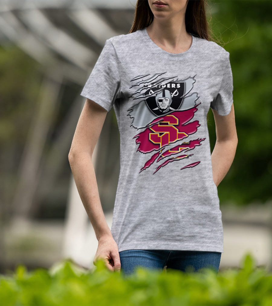 Raiders And Usc Trojans Logo Fusion Rah 098 T-Shirt