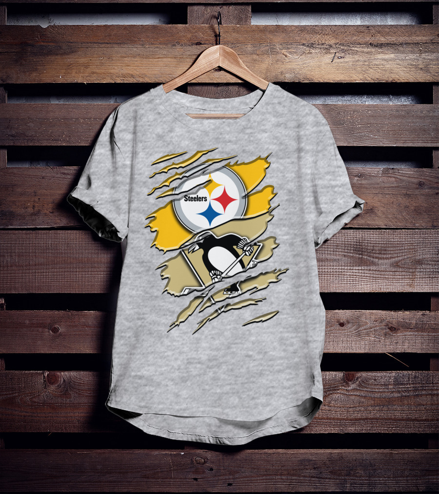 Steelers Penguins Torn Scratches Logo Collaboration T-Shirt