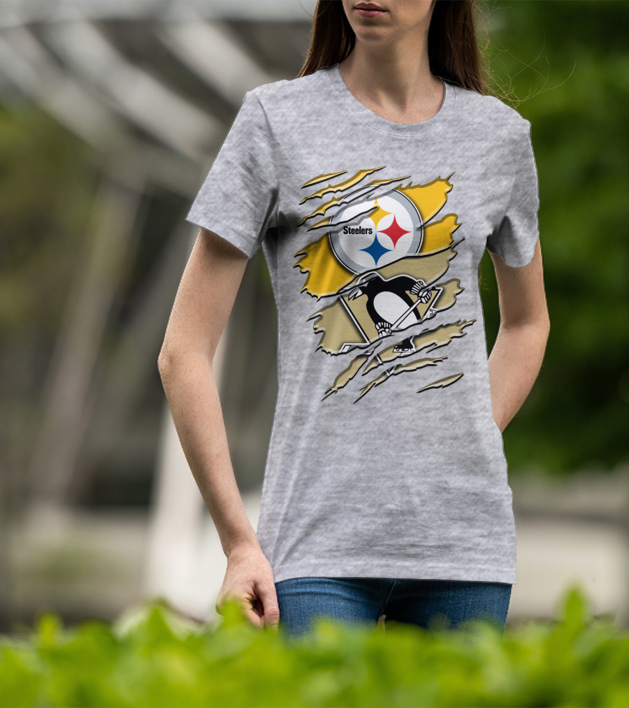 Steelers Penguins Torn Scratches Logo Collaboration T-Shirt