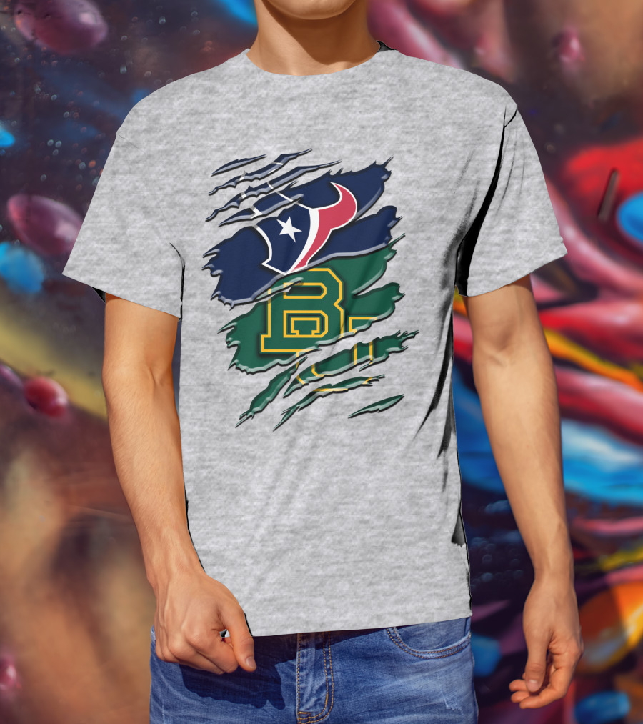 Baylor Bears Houston Texans Ripped Graphic Rah 116 T-Shirt