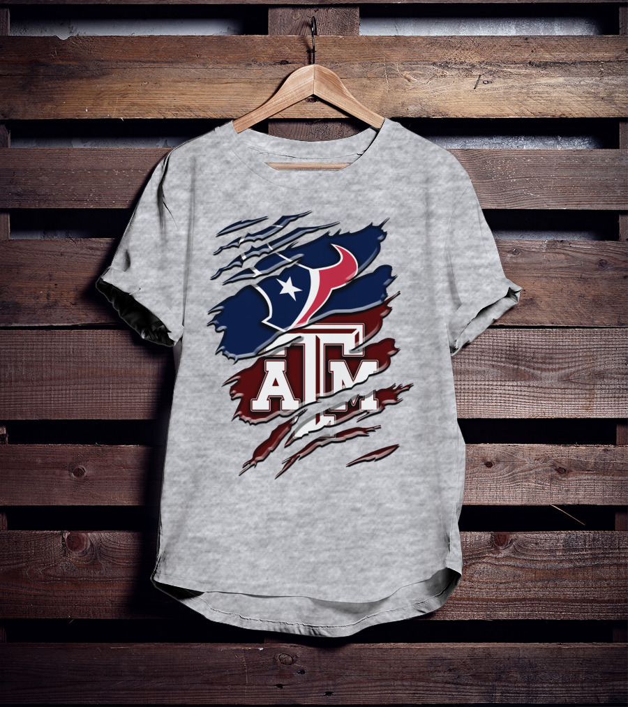 Texas A&M Aggies Houston Texans Torn Flag T-Shirt