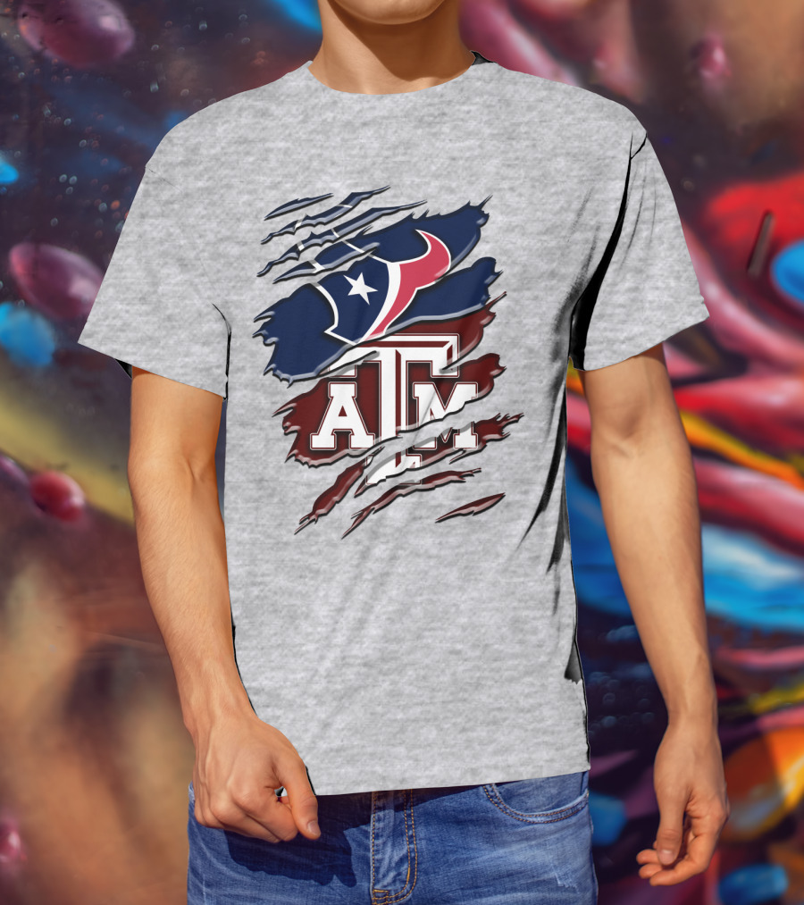 Texas A&M Aggies Houston Texans Torn Flag T-Shirt