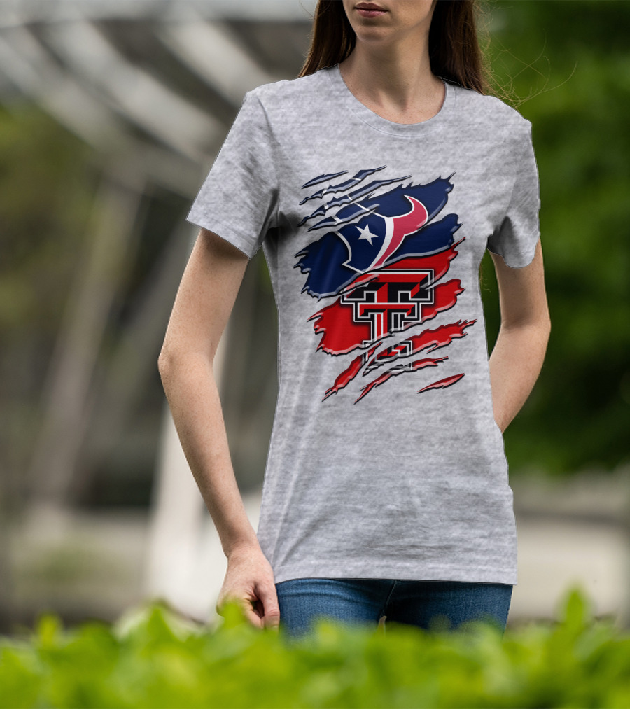 Houston Texans And Texas Tech Red Raiders Rip T-Shirt