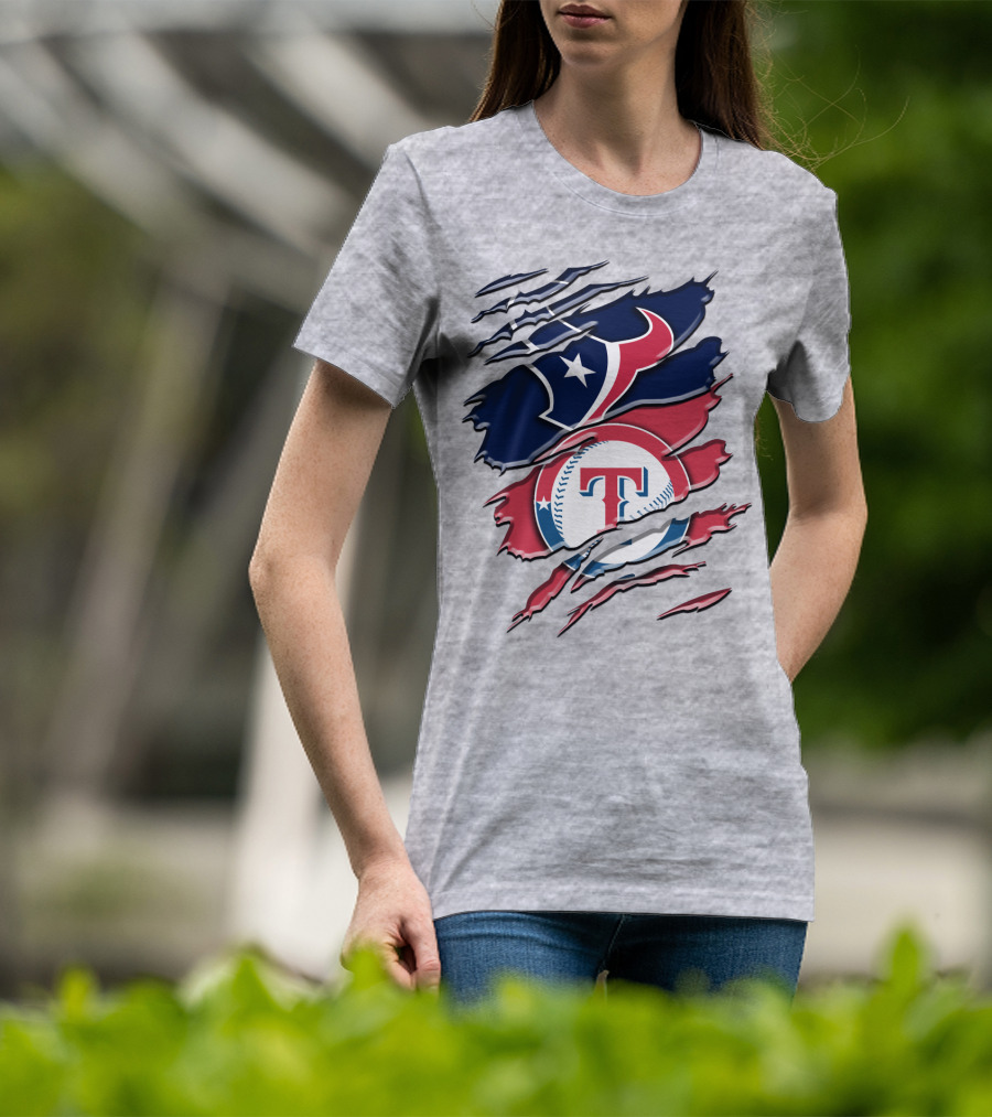 Houston Texans And Texas Rangers Sports Fan Rah 124 T-Shirt