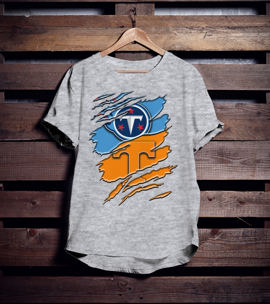 Tennessee Titans Logo With Tennessee Volunteers Colors Ripped Design Rah 131 T-Shirt