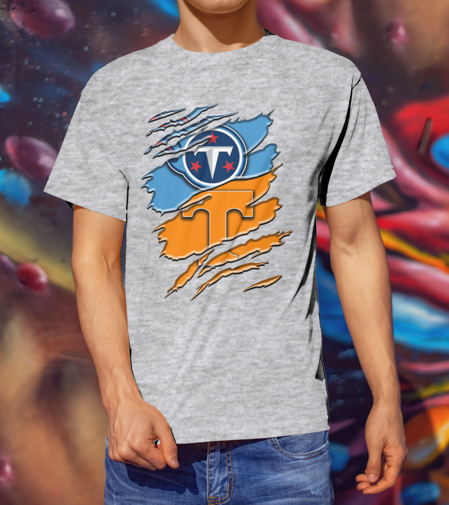 Tennessee Titans Logo With Tennessee Volunteers Colors Ripped Design Rah 131 T-Shirt