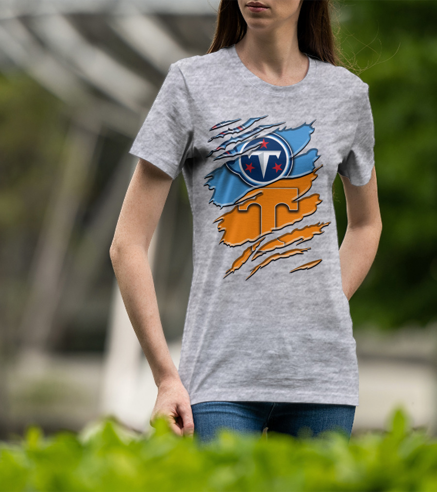Tennessee Titans Logo With Tennessee Volunteers Colors Ripped Design Rah 131 T-Shirt