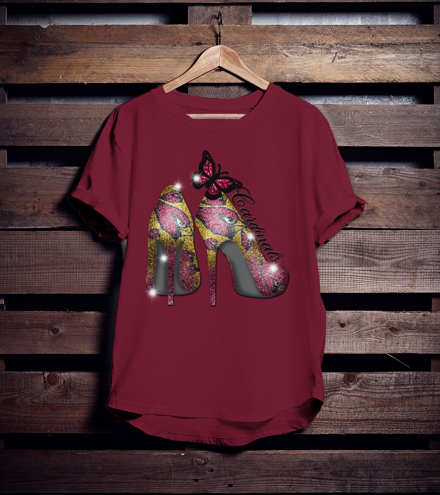 Arizona Cardinals Heels Butterfly Sparkle T-Shirt