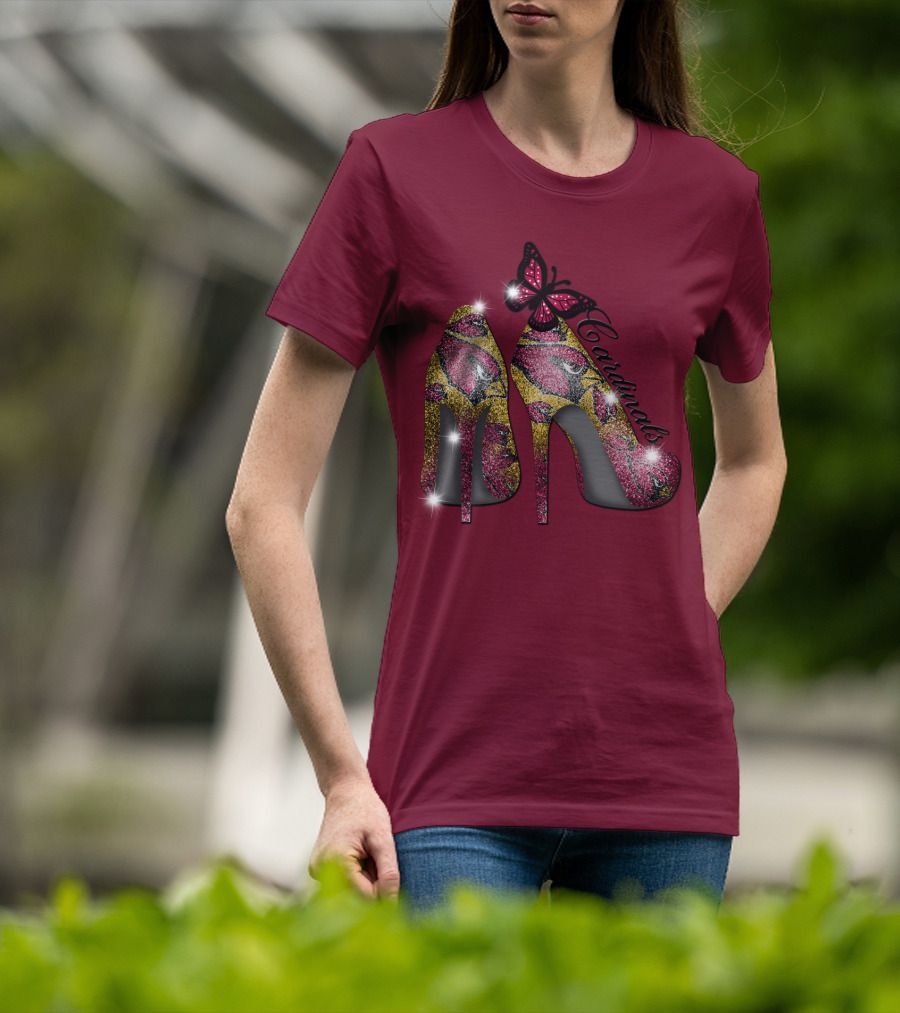 Arizona Cardinals Heels Butterfly Sparkle T-Shirt