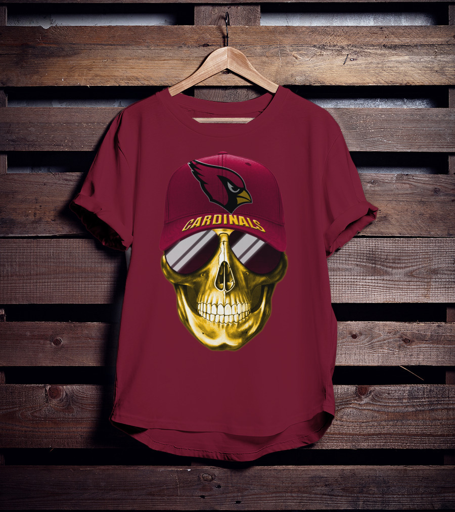 Arizona Cardinals Skull With Hat And Sunglasses T-Shirt