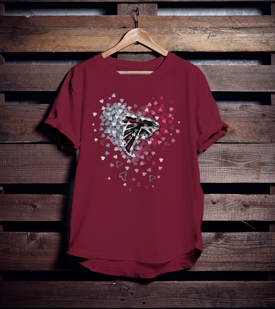 Atlanta Falcons Heart Logo With Red And Gray Hearts T-Shirt