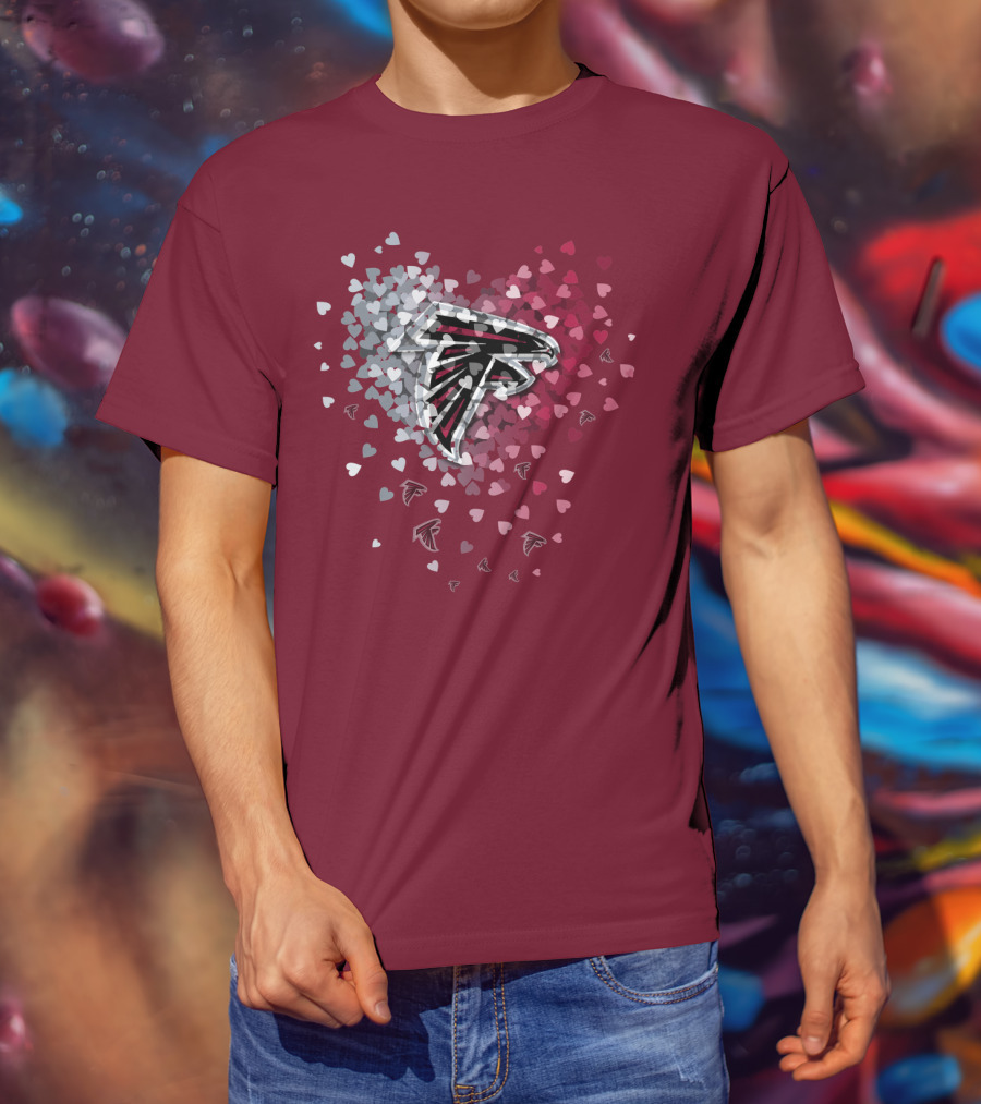 Atlanta Falcons Heart Logo With Red And Gray Hearts T-Shirt