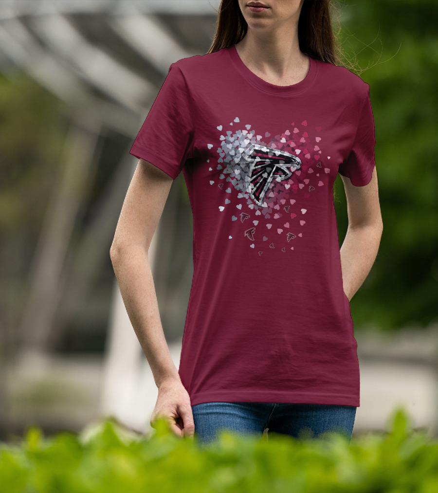 Atlanta Falcons Heart Logo With Red And Gray Hearts T-Shirt