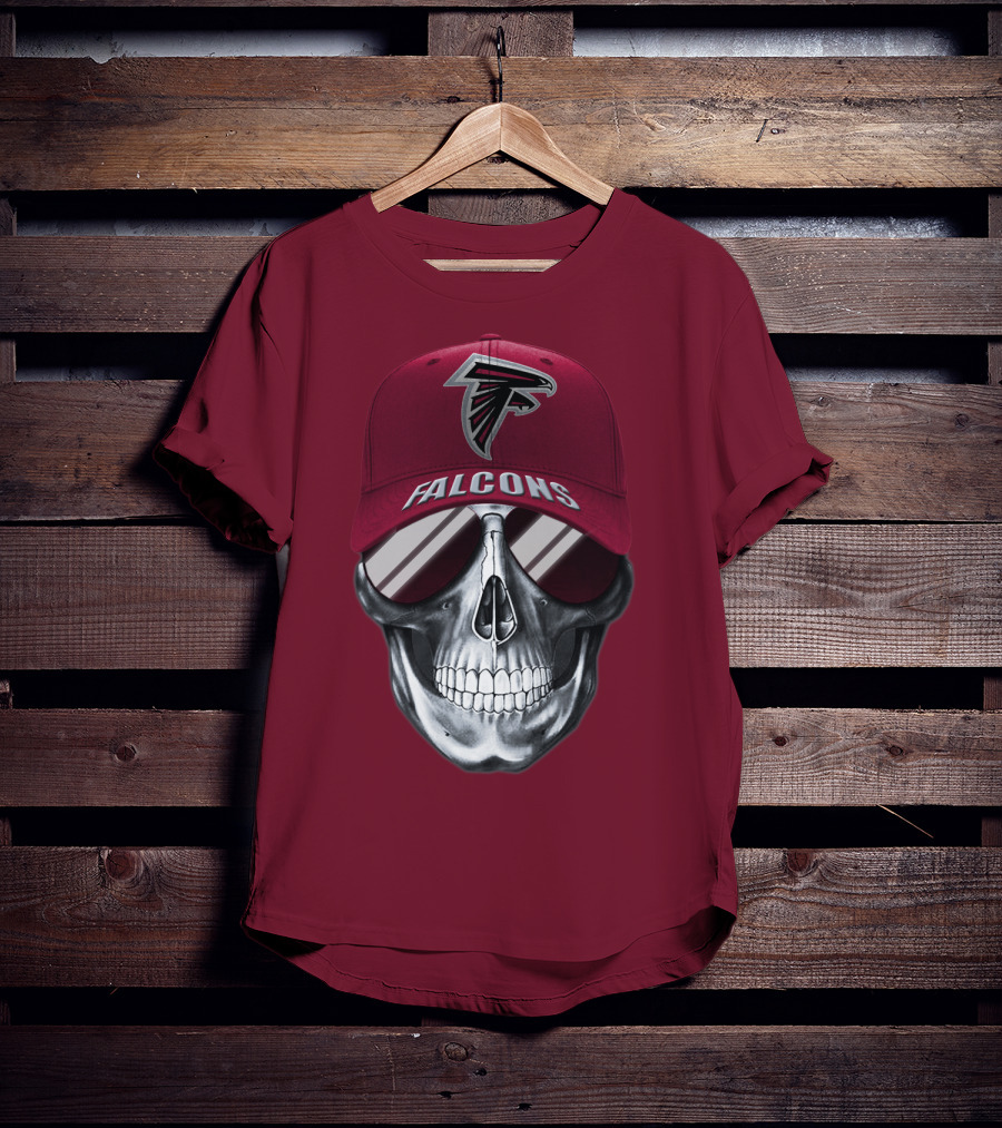Atlanta Falcons Skull With Logo Hat And Sunglasses T-Shirt