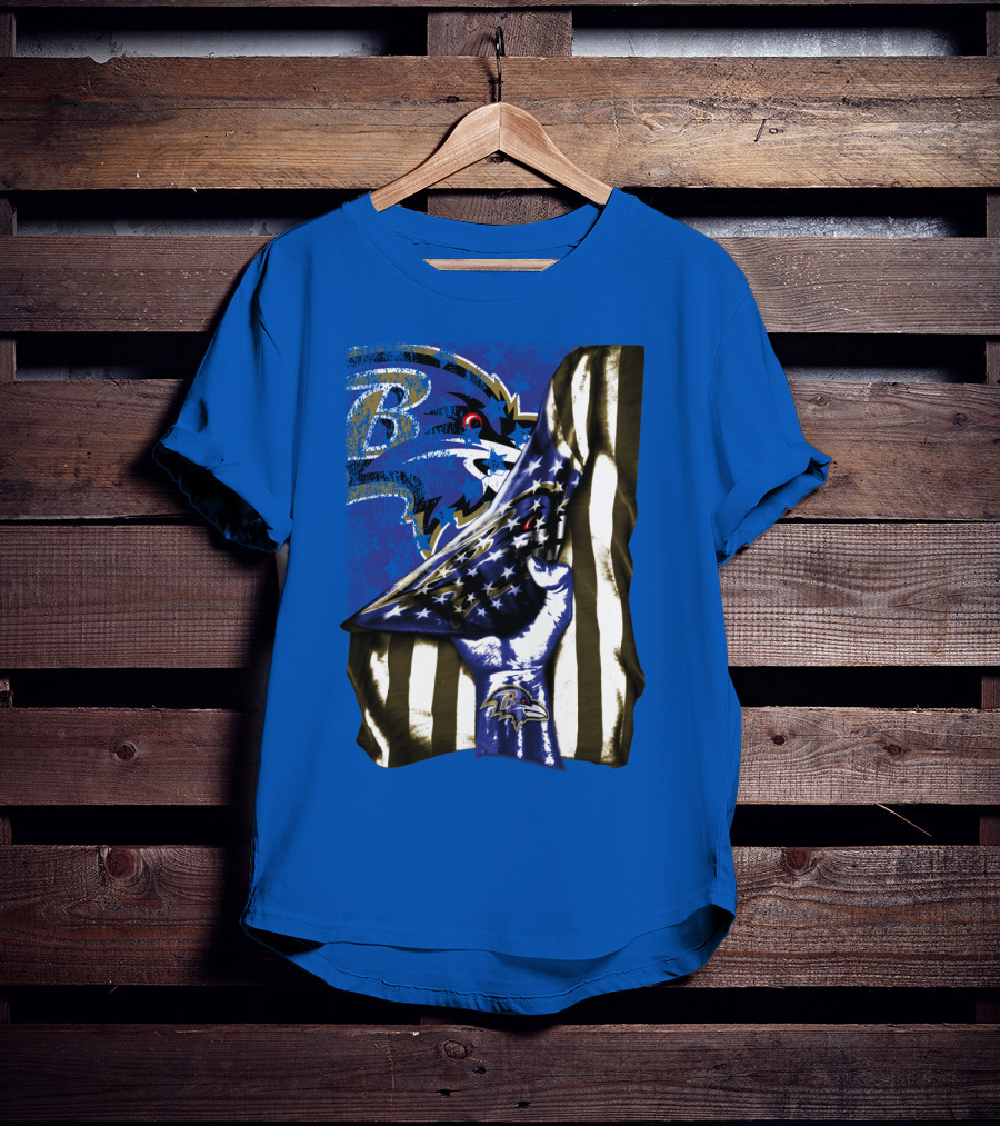 Baltimore Ravens Logo With American Flag Integration T-Shirt