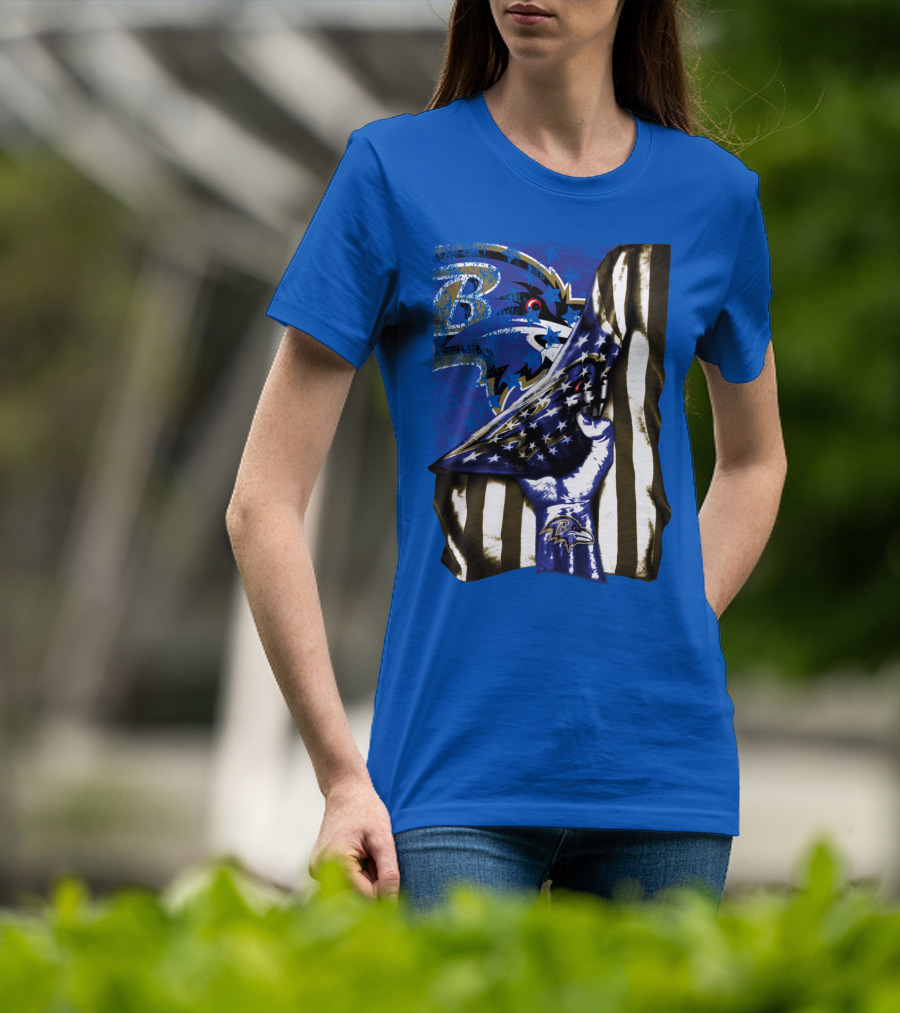 Baltimore Ravens Logo With American Flag Integration T-Shirt