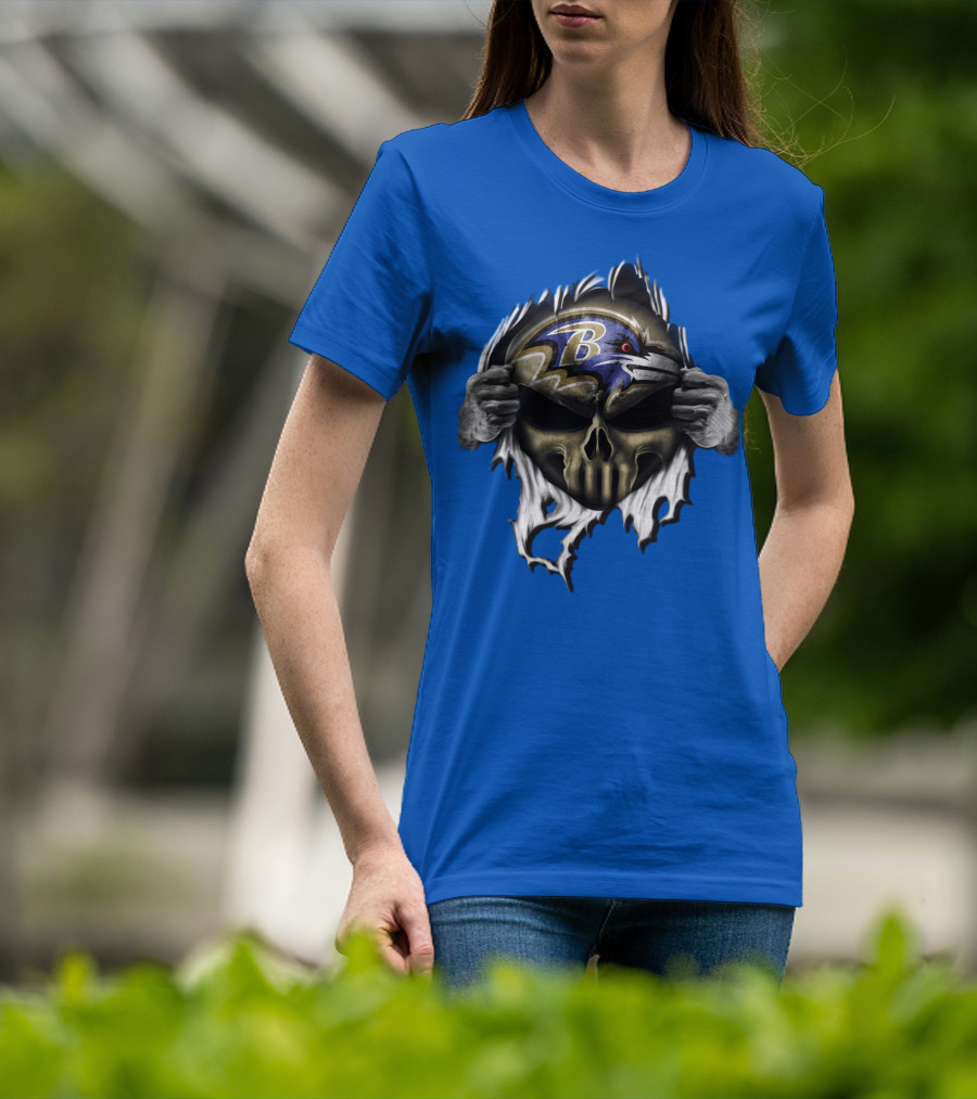 Baltimore Ravens Skull Logo Tear Reveal T-Shirt