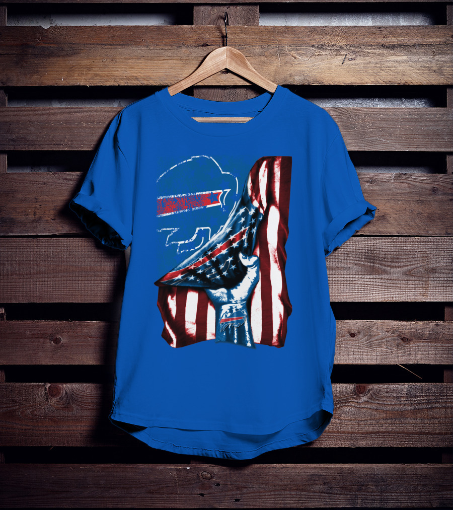 Buffalo Bills Patriotic Flag Fist With Team Logo And Silhouette T-Shirt