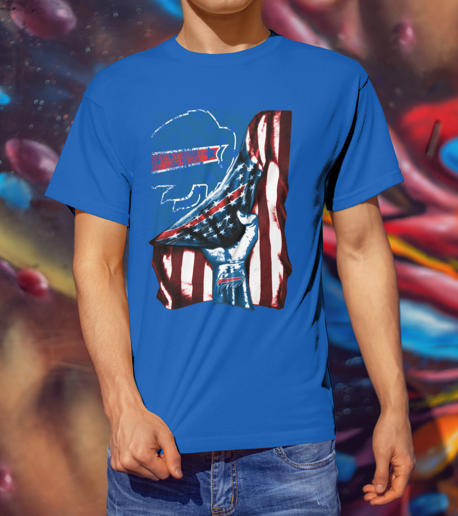 Buffalo Bills Patriotic Flag Fist With Team Logo And Silhouette T-Shirt
