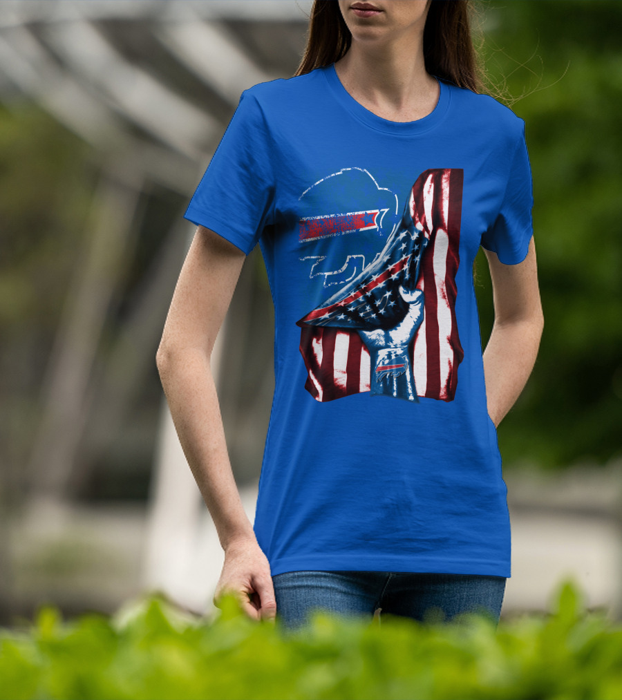 Buffalo Bills Patriotic Flag Fist With Team Logo And Silhouette T-Shirt
