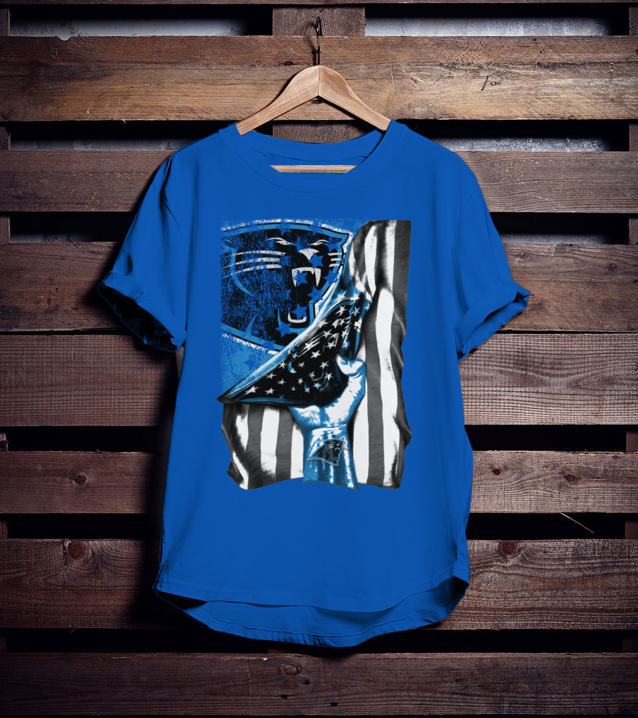 Carolina Panthers American Flag Hand Blue Graphic Fan Merchandise T-Shirt
