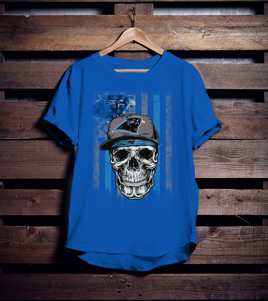 Carolina Panthers Skull With Hat And Striped T-Shirt