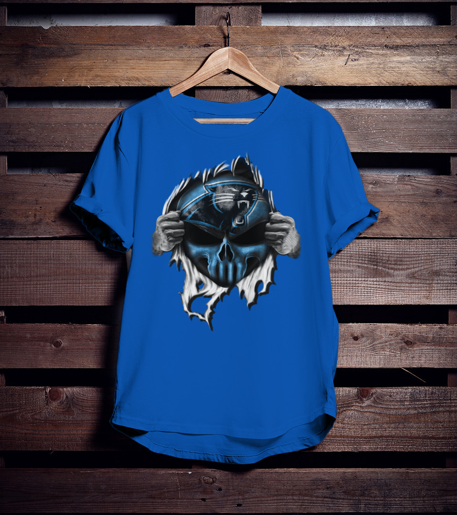 Carolina Panthers Skull Logo Rip T-Shirt