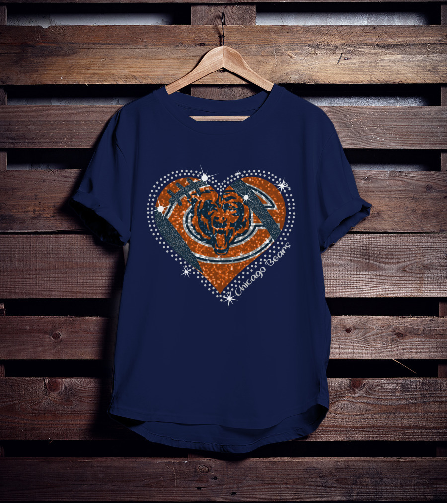 Chicago Bears Heart Logo Football Sparkle T-Shirt