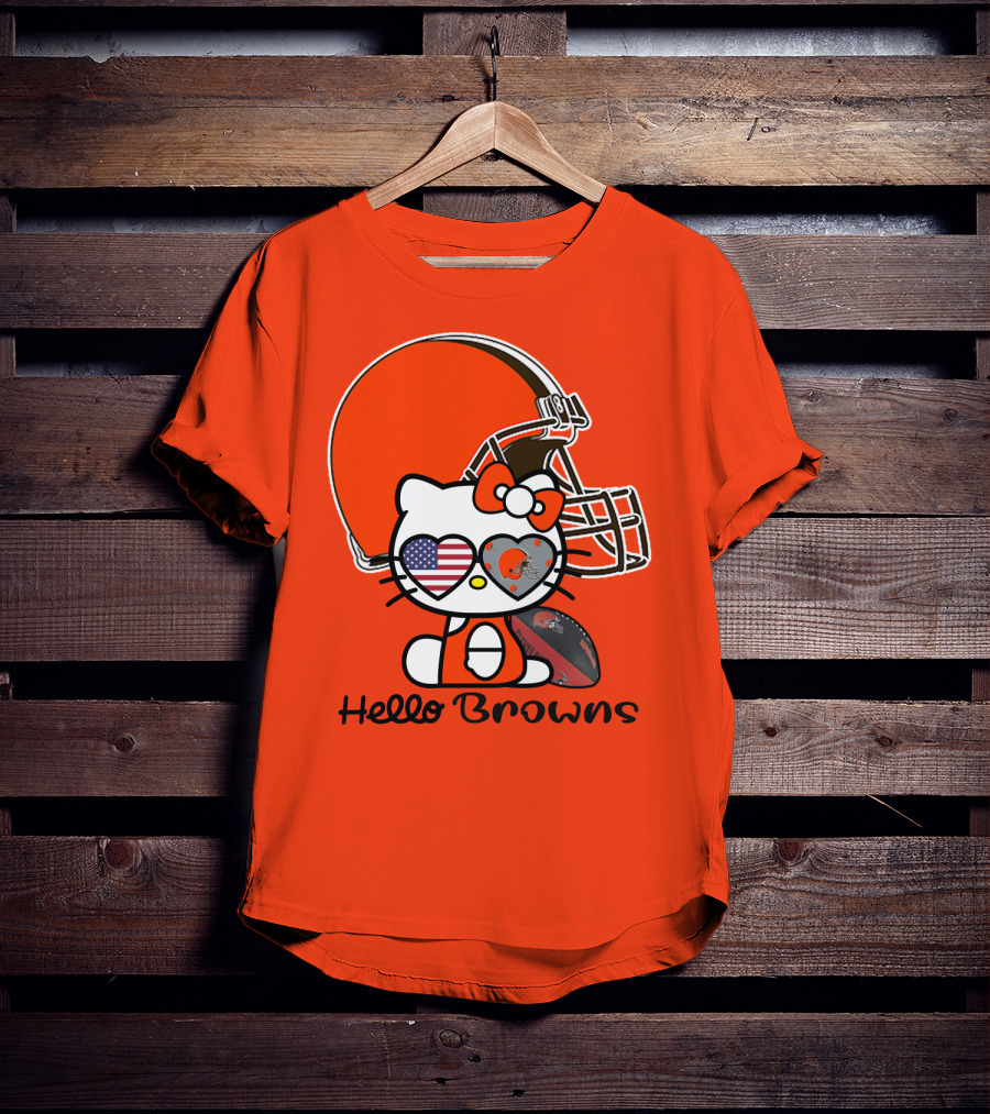 Hello Browns Cleveland Browns Football Helmet Heart Glasses T-Shirt