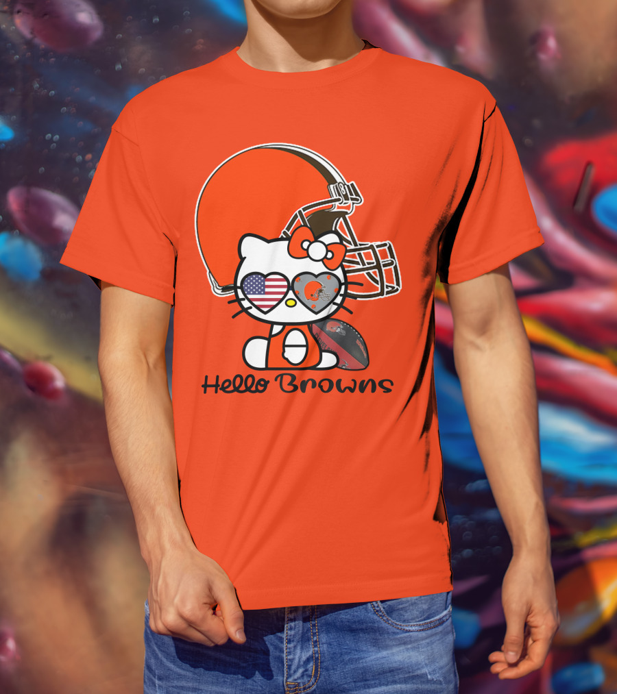 Hello Browns Cleveland Browns Football Helmet Heart Glasses T-Shirt