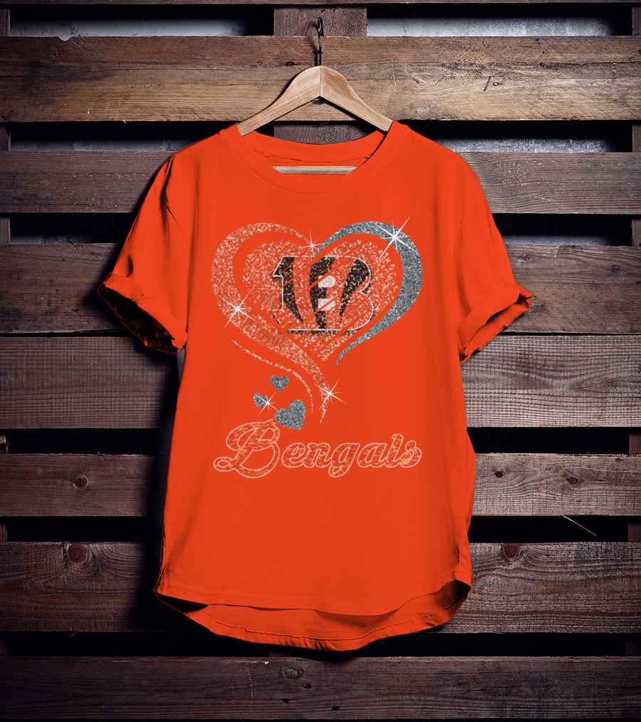 Bengals Heart Sparkle B Stripes Glitter T-Shirt