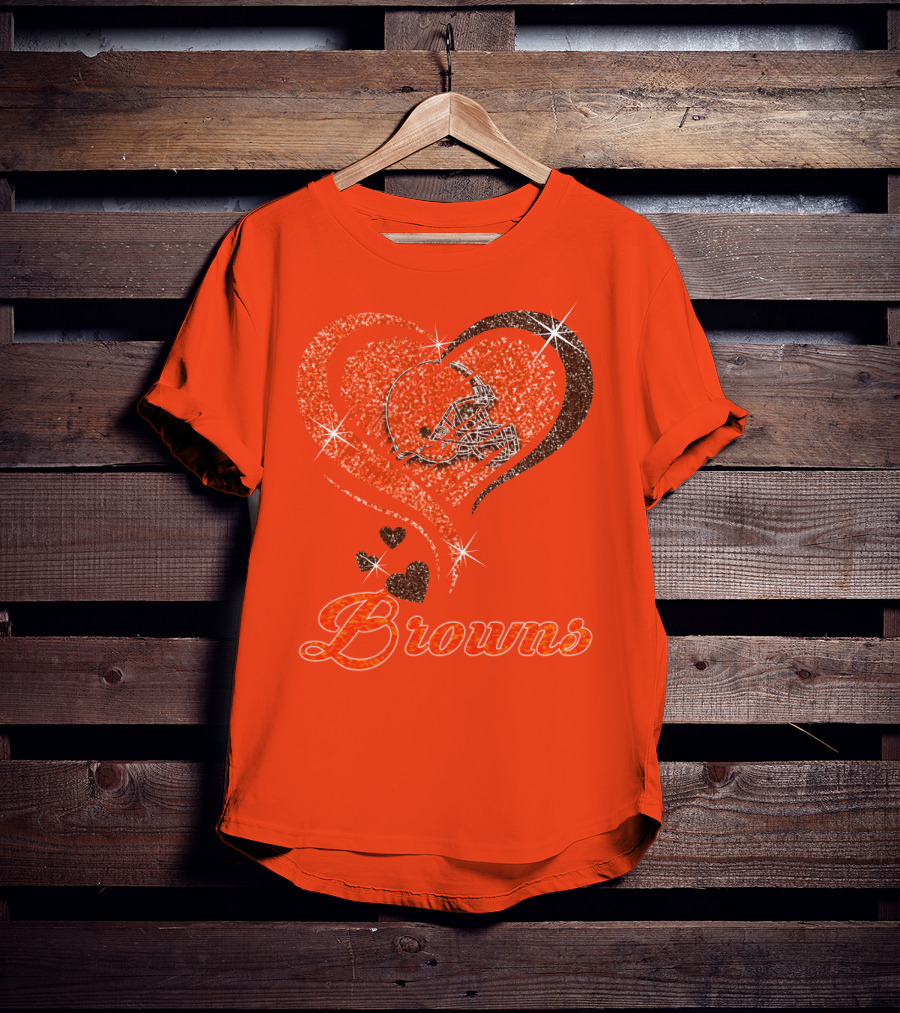 Browns Heart Helmet Sparkle Design Orange T-Shirt