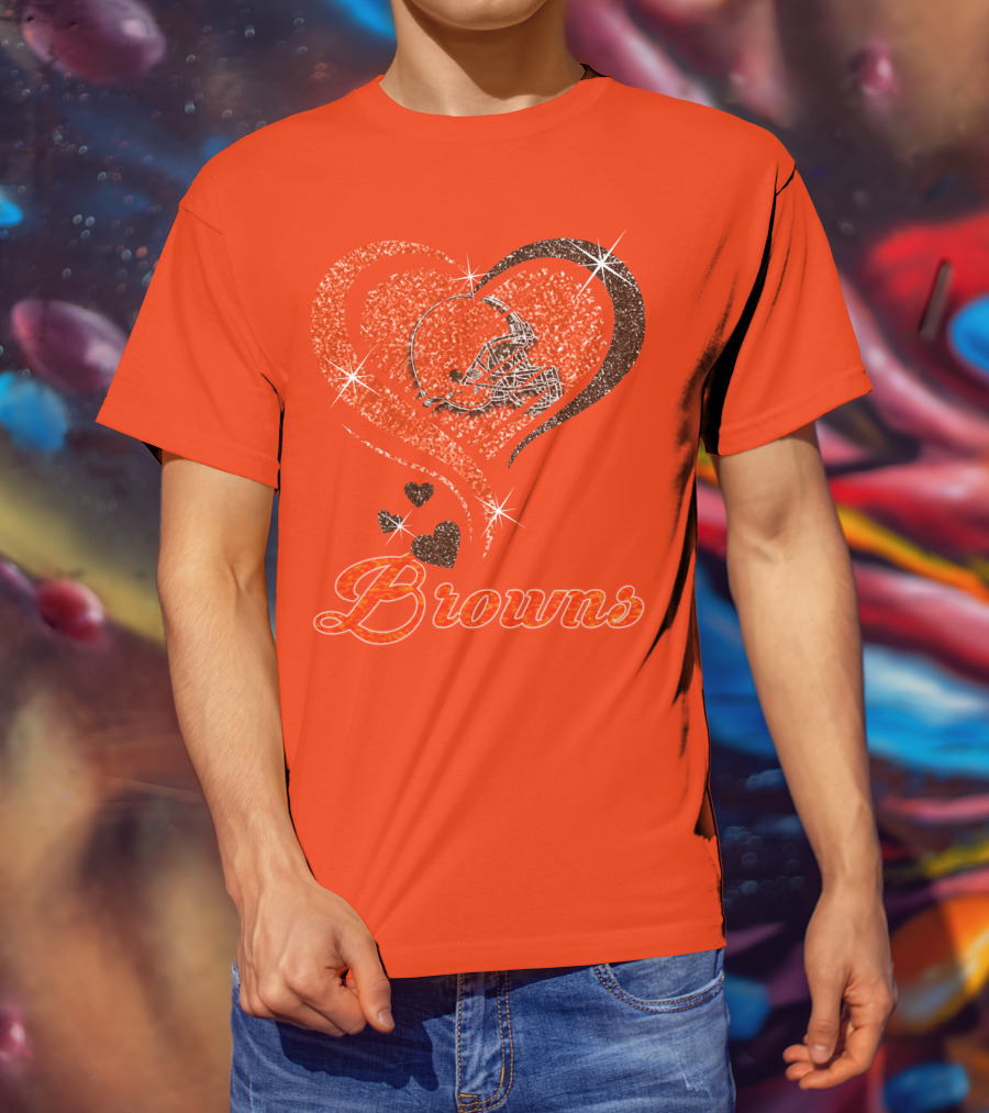 Browns Heart Helmet Sparkle Design Orange T-Shirt