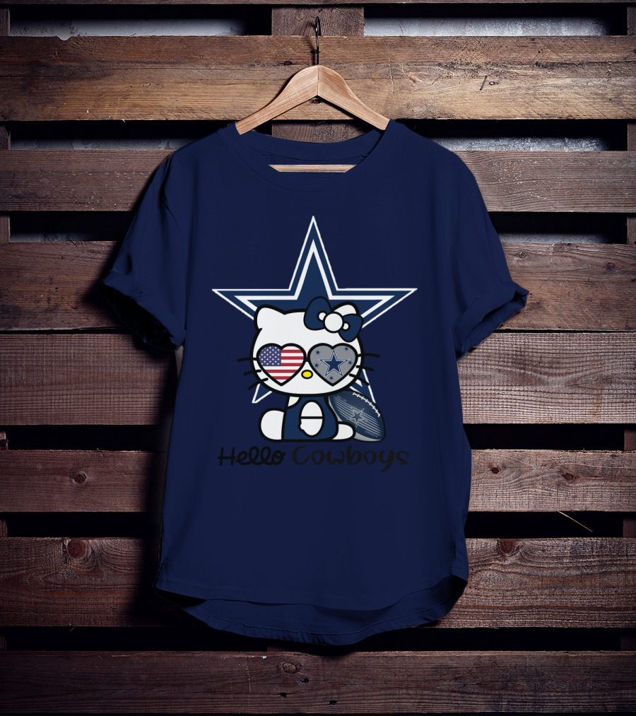 Hello Cowboys Dallas Cowboys Star American Flag Football T-Shirt