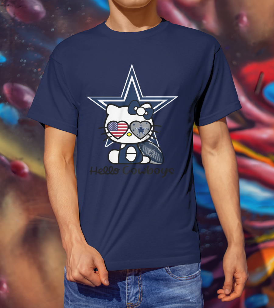Hello Cowboys Dallas Cowboys Star American Flag Football T-Shirt